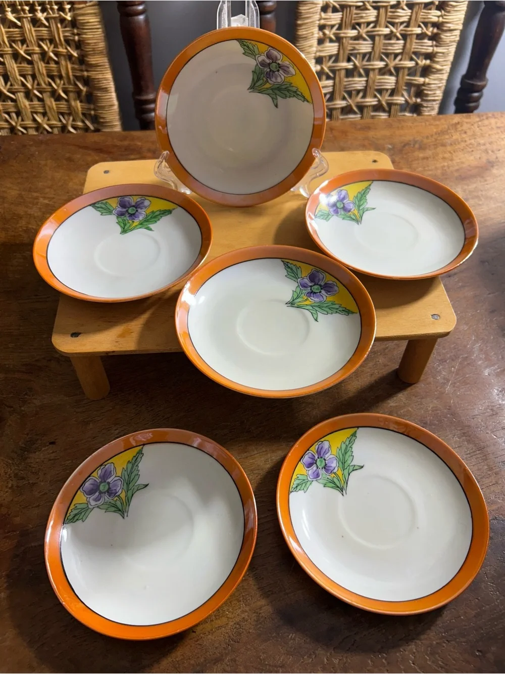 Vintage Chikatamachi By Noritake 6 Tea Cup Plates/ Set Made In Japan Hand Painte